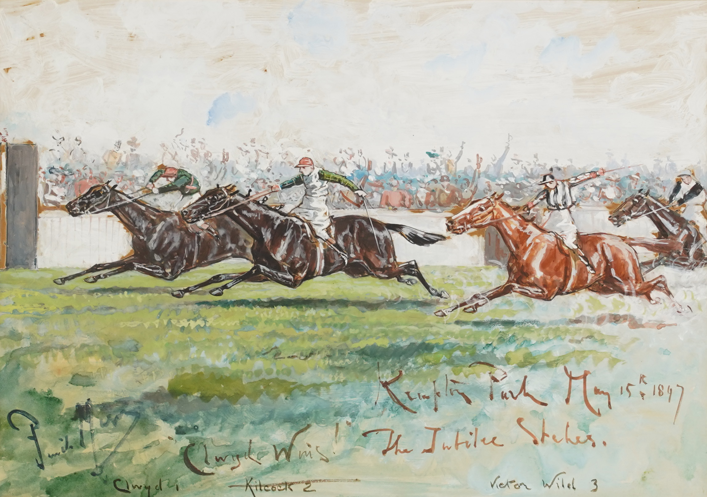 George Finch Mason (1850-1915), 'Clwyd Wins! - The Jubilee Stakes, Kempton Park, May 15th 1897'